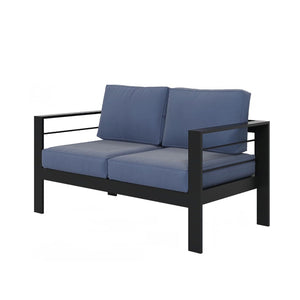 English Elm 5-piece Aluminum Outdoor Conversation Set Weatherproof Patio Lounge with Wpc Coffee Table Blue B082S00092
