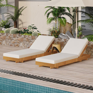 English Elm Christopher Knight Home® - Lounge Chaise Set - Elegant Acacia Wood With Cream Cushion, Ergonomic Design & Adjustable Comfort N770P281696C_65429.00CUSH