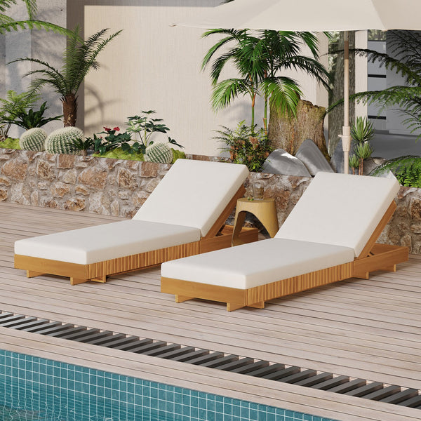 English Elm Christopher Knight Home® - Lounge Chaise Set - Elegant Acacia Wood With Cream Cushion, Ergonomic Design & Adjustable Comfort N770P281696C_65429.00CUSH