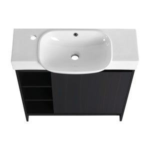 English Elm 30'' Freestanding vanity with white ceramic sink, soft-close doors, water-resistant melamine finish, modern handle design Dark Oak W999P310760