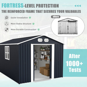 English Elm Campcraft 8x12 Outdoor Metal Storage Shed Lockable Weatherproof Backyard Tool House Dark Gray W1598S00042