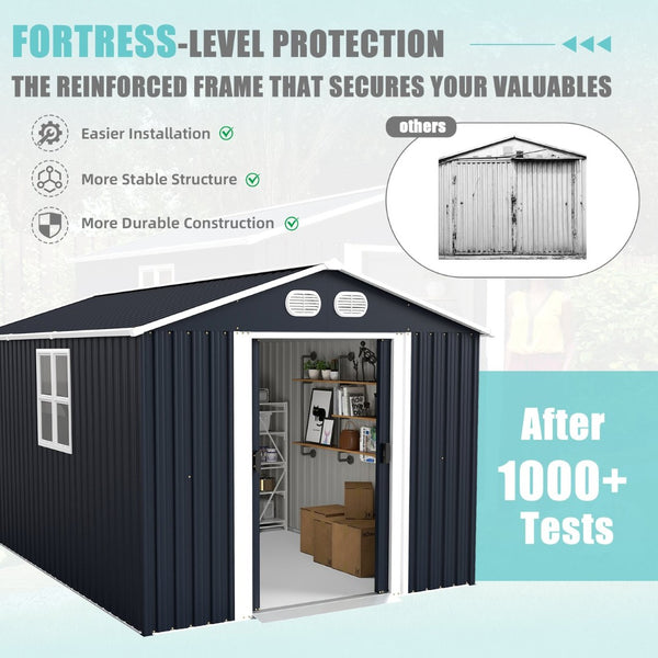 English Elm Campcraft 8x12 Outdoor Metal Storage Shed Lockable Weatherproof Backyard Tool House Dark Gray W1598S00042
