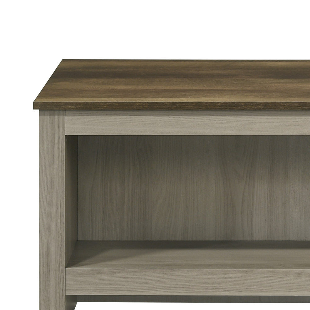 English Elm Nyla 43" Gray Oak Coffee Table with Dual Open Shelves, Walnut Top Accent, Stylish Storage Centerpiece B061P234542