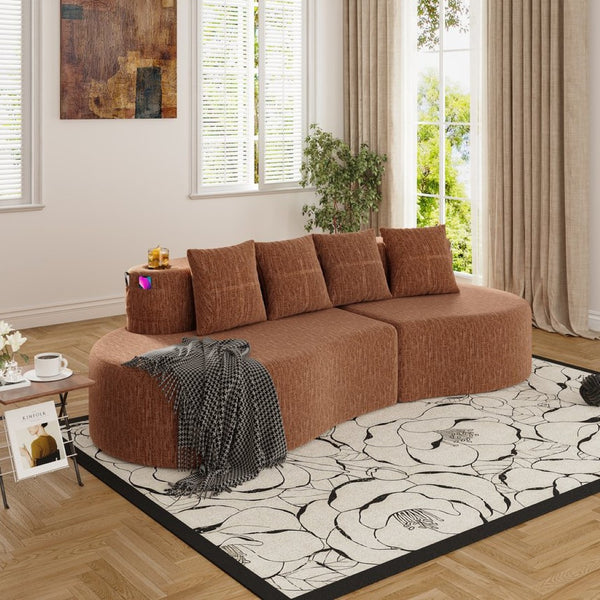 English Elm Modern Half Moon Chenille Sectional Three Seat Curved Sofa for Living Room or Apartment Orange W395P435343