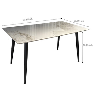 English Elm Modern Sintered Stone Rectangular Dining Table Seats Six with Tapered Black Metal Legs W1911S00017
