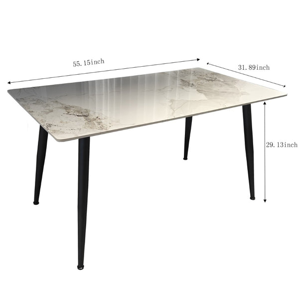 English Elm Modern Sintered Stone Rectangular Dining Table Seats Six with Tapered Black Metal Legs W1911S00017