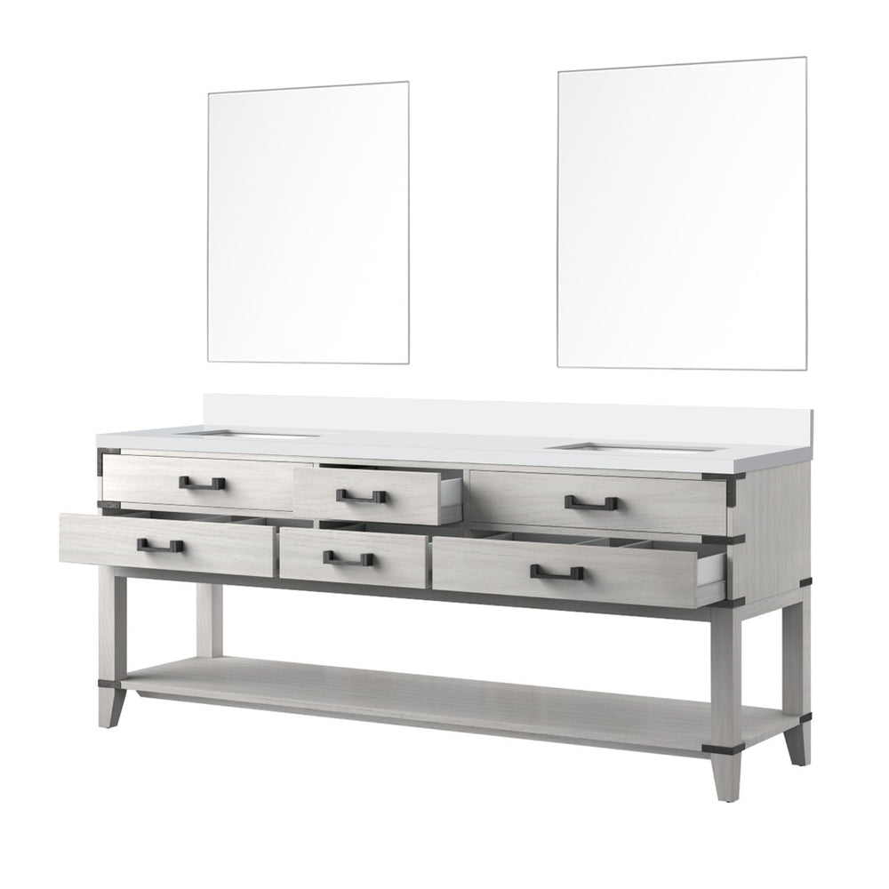English Elm White Oak Double Bath Vanity Set – Elegant 80" W Quartz Top With Mirrors, Spacious Storage & Style B2731S01653-GIGA