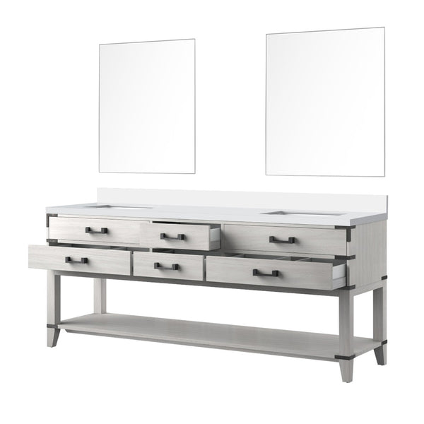 English Elm White Oak Double Bath Vanity Set – Elegant 80" W Quartz Top With Mirrors, Spacious Storage & Style B2731S01653-GIGA