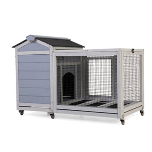 English Elm Wooden Pine Rabbit Hutch Dual Compartment Pet House with Casters Weatherproof Roof W2181P356189