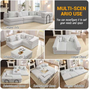 English Elm Oversized Corduroy Modular Sectional Sofa Low Profile Floor Lounge with Six Pillows W1885S00040
