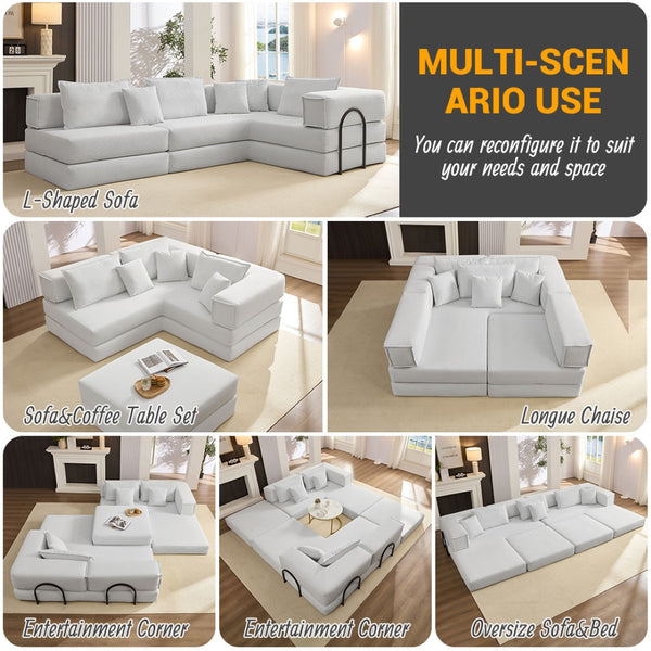 English Elm Oversized Corduroy Modular Sectional Sofa Low Profile Floor Lounge with Six Pillows W1885S00040