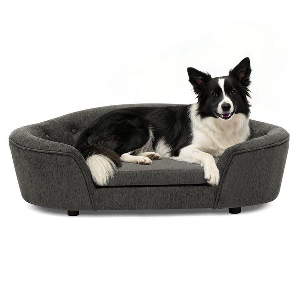 English Elm Oversized Oval Dog Sofa with Tufted Linen Backrest for Large Breed Lounging Comfort Dark Gray W487P415302