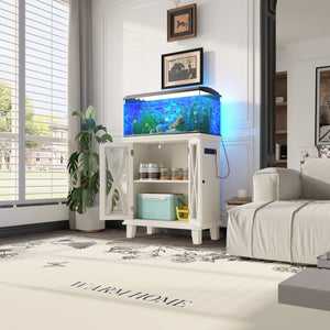 English Elm 20 Gallon Fish Tank Stand with Built-In Power Outlets & USB, Farmhouse Style Aquarium Cabinet with Adjustable Shelves and Heavy-Duty 298lb Tabletop Capacity Beige N704P350196A