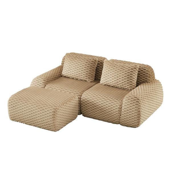 English Elm 82" Modular L-shaped Sectional Sofa Flannelette Upholstered with Movable Ottoman Living Room Light Camel W714S01510