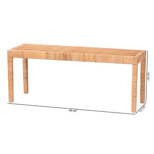 English Elm Modern Mahogany Rattan Woven Entryway Bench with Foam Padded Upholstered Seat B2750P467656
