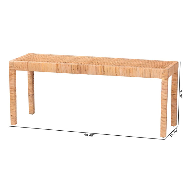 English Elm Modern Mahogany Rattan Woven Entryway Bench with Foam Padded Upholstered Seat B2750P467656