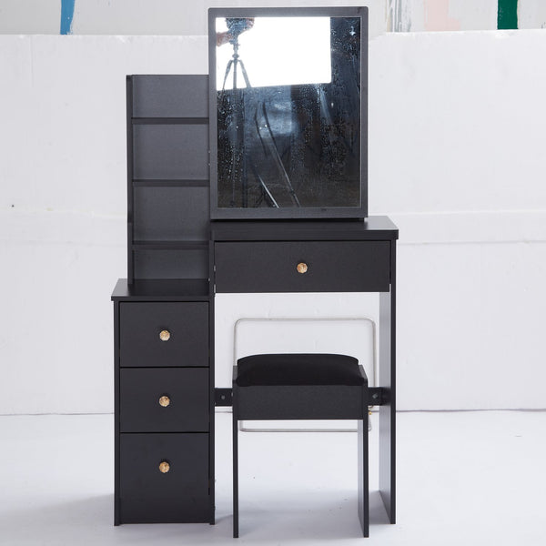 English Elm 29.2" Elegant Small Space Vanity Table With Sliding Mirror & Cushioned Stool, Stylish Storage Solution W936P226030