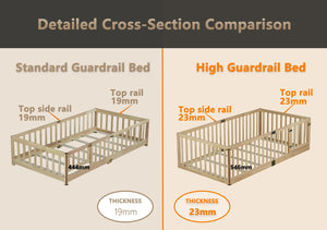 English Elm Twin Floor Bed Solid Rubber Wood with Tall Safety Railings for Toddler Sleep Grey W504P287651