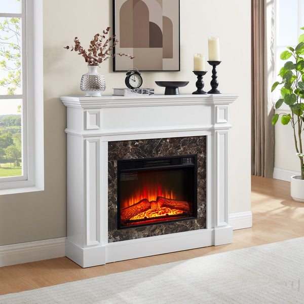English Elm Only Mantel Smooth-Textured Electric Fireplace Surround with 3D Flame Effect, Detailed Trim, Compact Elegance White W1758P213500