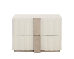 Sunpan VENETTA Nightstand - Cream Base with Reeded Drawers & Light Oak Top for Timeless Bedroom Elegance 110664