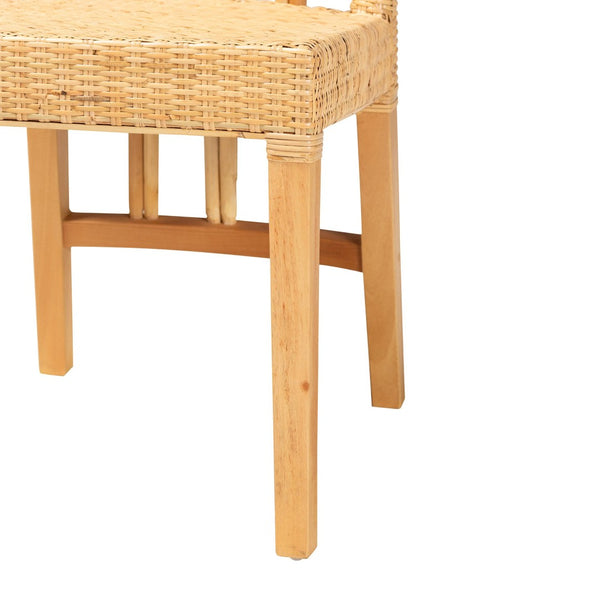 English Elm Mid-century Modern Solid Wood Woven Rattan Dining Chair for Organic Warm Interiors B2750P420370