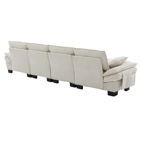 English Elm Sectional Modular Cloud Sofa Deep Corduroy Upholstered Comfort for Living Room Studio Beige W395S00130