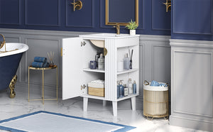 English Elm 20-inch French Style Bathroom Vanity with Integrated Ceramic Sink, Carved Accents & Soft-Close Door White N710P330971K