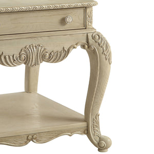 English Elm Antique scalloped-top end table with Queen Anne legs, square design and lower shelf for display elegance White B062P209110
