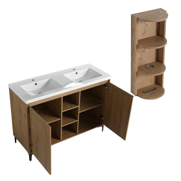 English Elm 48" Freestanding modern bathroom vanity with integrated white resin sink, soft-close doors, durable plywood finish Imitative Oak W999S00345