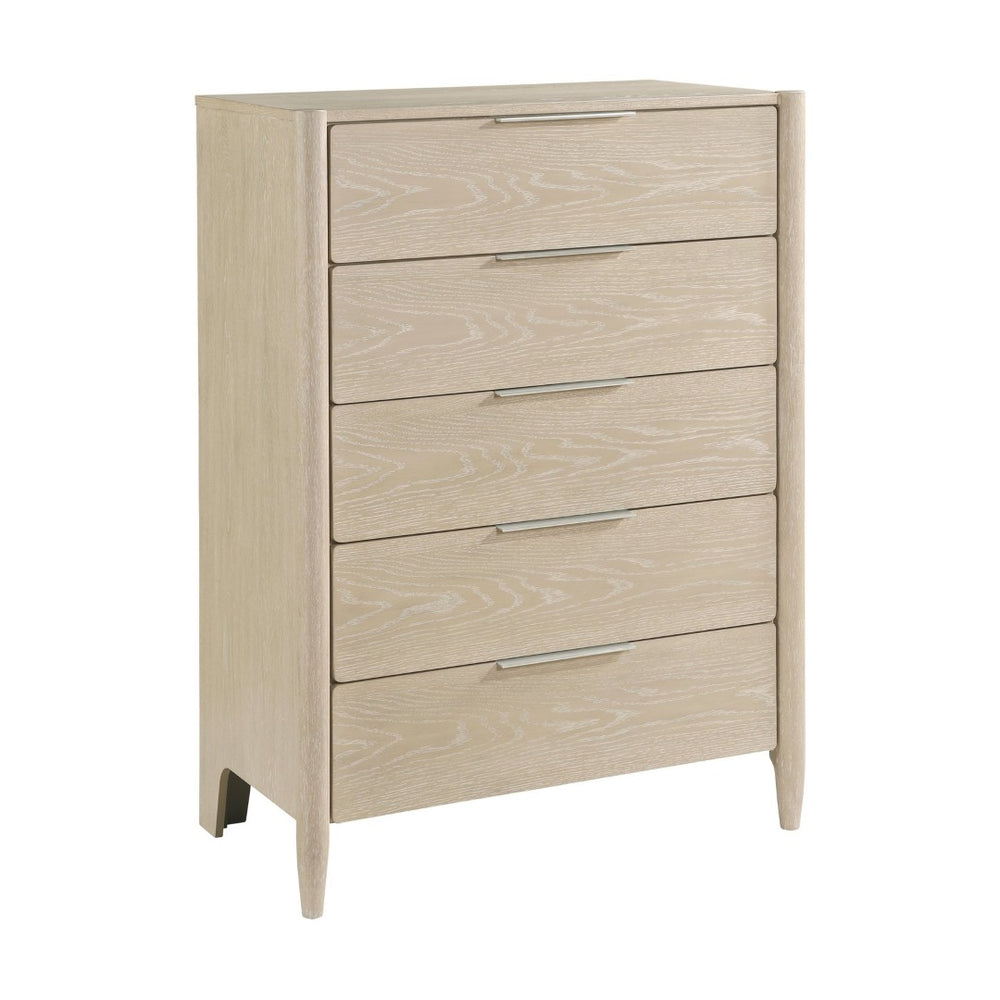 English Elm Modern Oak Veneer Five Drawer Vertical Chest Ceruse Finish Bedroom Storage B011P470022