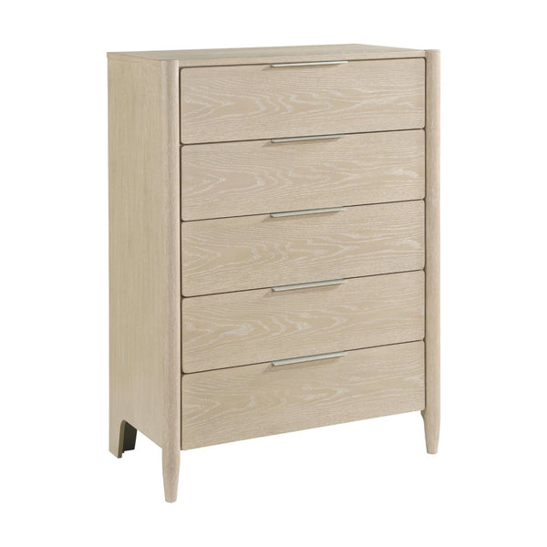 English Elm Modern Oak Veneer Five Drawer Vertical Chest Ceruse Finish Bedroom Storage B011P470022