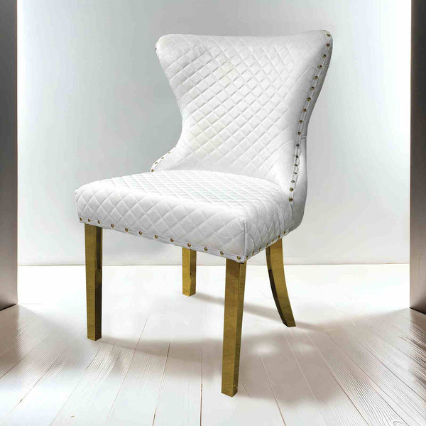 English Elm Glam 2Pc Side Chair Set - Chic White Upholstered Chairs With Gold Legs & Diamond Tufted Backrests B2741P406811