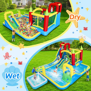 English Elm 11 in 1 Inflatable Backyard Water Park Bounce Castle with Slide Trampoline Climbing Wall W1677P459454