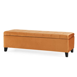 English Elm Christopher Knight Home® - Storage Ottoman with Velvet Upholstery and Birch Legs — 50.5" Rectangular Bench with Hidden Storage, Multiroom Use Burnt Orange N778P185125A