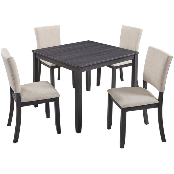 English Elm Modern 4-Piece Dining Set with Smooth Waterproof Top, Stable Wood Frame, Comfortable Foam Chairs Antique Black,Beige W1998S00081