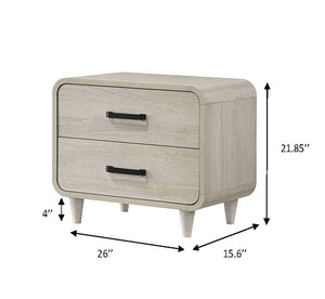 English Elm 1pc Solid Wood Nightstand Two Drawers White Finish Rounded Corners Metal Pulls Classic Bedroom Storage B011P311879
