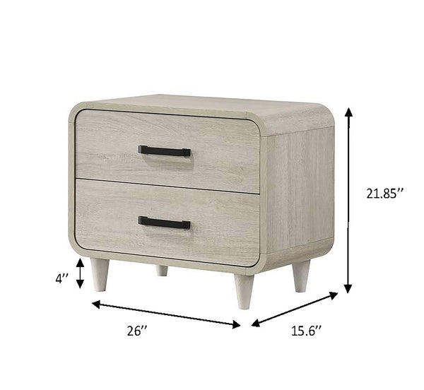 English Elm 1pc Solid Wood Nightstand Two Drawers White Finish Rounded Corners Metal Pulls Classic Bedroom Storage B011P311879