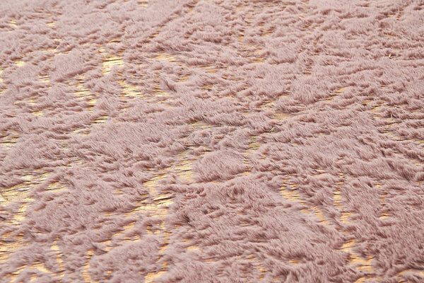 English Elm Luxury Dust Pink Faux Fur Area Rug With Gold Accents, Machine Washable, Anti-Slip Backing - 49" L B030P233672