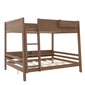 English Elm Queen Over Bunk Bed Pine Frame with Built in Shelving Detachable Vintage Style Wood W5316S00016