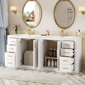 English Elm 72'' Bathroom Vanity With Ceramic Sink - Elegant Solid Wood Freestanding Set With Ample Storage & Soft-Close Doors N710SS00015K