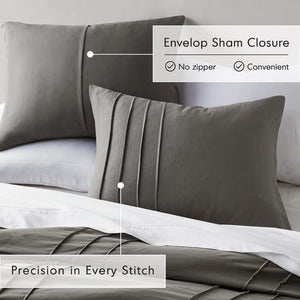 English Elm 3-piece Cal King Pintuck Pleated Microfiber Comforter Set Soft Washed Tailored Bedding Grey B035P463228