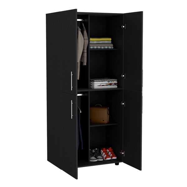 English Elm Hazel Tall Four-Door Armoire Closet Cabinet with Six Shelves, Two Hanging Rods for Clothes Storage Black 39.4 L x 23.2 W x 5.5 H B200S00371