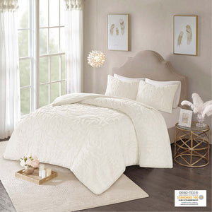 Madison Park Laetitia Shabby Chic 2 Piece Cotton Chenille Comforter Set MP10-6839 Off-White