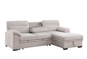 English Elm Kipling Chenille Sleeper Sectional with Storage Chaise and Built-in Usb Charging Beige B061S00833
