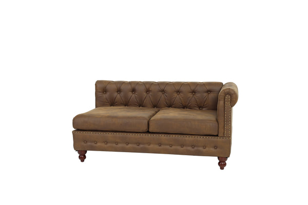 English Elm Reversible One-Arm Loveseat with Button-Tufted Back, Rolled Arm and Stud Detail in Leatherette Finish Dark Coffee 63 L x 38 W x 16 H B011P234285