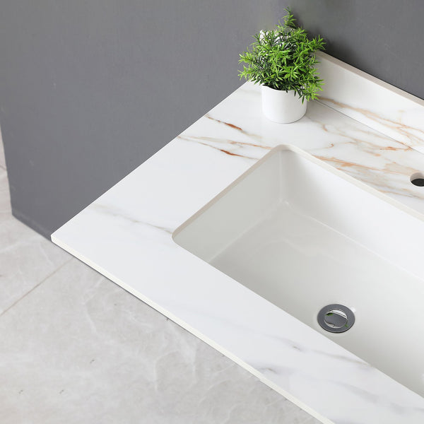 English Elm 31 Inch Marble Vanity Top With Undermount Sink, 4" Backsplash, Easy-Care Carrara Finish For Luxury W2699P192439