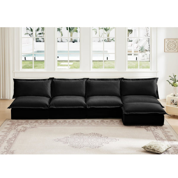 English Elm Slipcovered Modular Cloud Sofa Deep Chenille Sectional with Ottoman for Living Room W3041S00120
