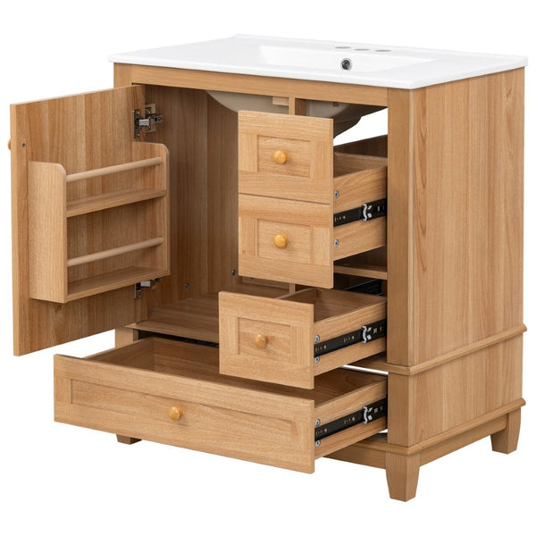 English Elm [video] 30 Inch Freestanding Bathroom Vanity White Mdf Pine Legs Ceramic Sink Soft Close N759P394441N
