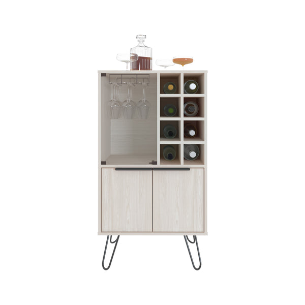 English Elm Bar Cabinet Gassville White Oak Finish with 8 Bottle Racks, Glass Rack & Spacious Lower Storage B092P228576