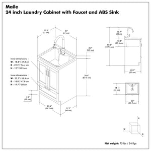 English Elm Hennessy Shaker Style Laundry Sink Cabinet with Deep Abs Basin and Nickel Hardware B136P427208